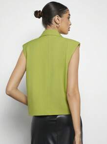 Maija Shoulder Pad Double Button Vest Blazer - Lime Green - View 2