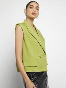 Maija Shoulder Pad Double Button Vest Blazer - Lime Green - View 6