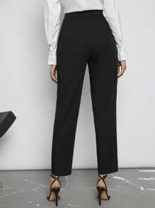 BizChic 高腰紐扣細節西裝褲 - 黑色 - 查看 2
