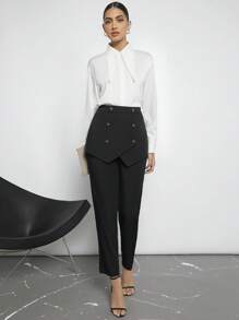 BizChic 高腰紐扣細節西裝褲 - 黑色 - 查看 4