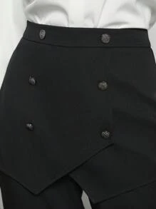 BizChic 高腰紐扣細節西裝褲 - 黑色 - 查看 6