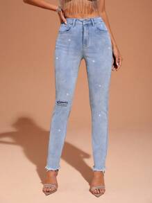 SHEIN Privé Raw Hem Ripped Skinny Jeans