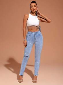 SHEIN Privé Raw Hem Ripped Skinny Jeans