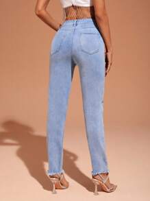 SHEIN Privé Raw Hem Ripped Skinny Jeans