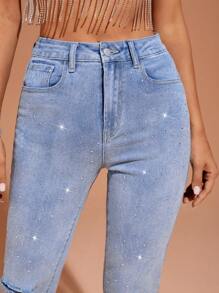 SHEIN Privé Raw Hem Ripped Skinny Jeans