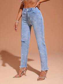 SHEIN Privé Raw Hem Ripped Skinny Jeans