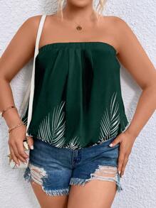 SHEIN Holidaya Hơn Bản in nhiệt đới Ống ngọn - Màu xanh lá cây đậm - Xem 1