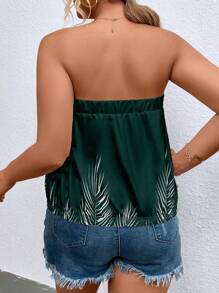 SHEIN Holidaya Hơn Bản in nhiệt đới Ống ngọn - Màu xanh lá cây đậm - Xem 2