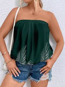 SHEIN Holidaya Hơn Bản in nhiệt đới Ống ngọn - Màu xanh lá cây đậm - Xem 4