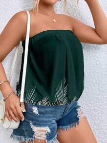 SHEIN Holidaya Hơn Bản in nhiệt đới Ống ngọn - Màu xanh lá cây đậm - Xem 6