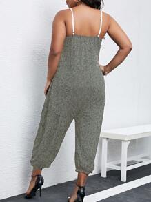 Calvaya 大碼撞色滾邊吊帶連體褲 - 深灰色 - 查看 2