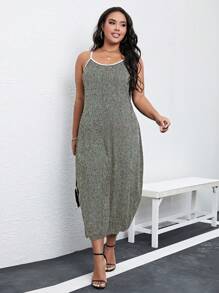 Calvaya 大碼撞色滾邊吊帶連體褲 - 深灰色 - 查看 3