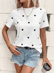 SHEIN LUNE In Trái tim Áo thun - trắng - Xem 1