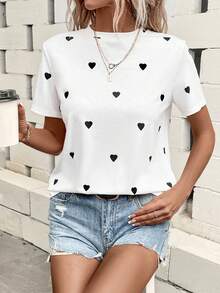 SHEIN LUNE In Trái tim Áo thun - trắng - Xem 3