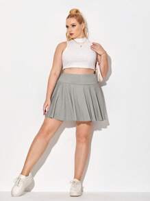 SHEIN Essnce Hơn Chất rắn Váy quần Có túi điện thoại - Màu Xám nhạt - Xem 3