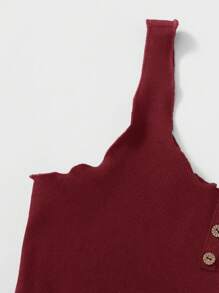 SHEIN Essnce 大碼木耳邊前紐扣背心上衣 - 酒紅色 - 查看 5