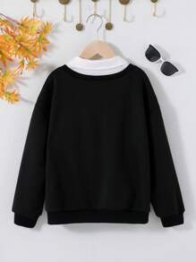 SHEIN 女大童字母圖案二合一運動衫 - 黑色 - 查看 2