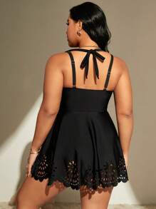 SHEIN Swim Curve Vestido de baño acanalado con cortes láser de talla grande para la playa de verano