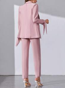 SHEIN Tall 青果領打結袖口西裝外套和褲子不附抹胸 - 淺粉色 - 查看 2