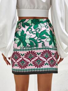 GENKIRA 印花半身裙 - 綠色 - 查看 2