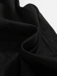 SHEIN 男童休閒簡約透氣舒適長褲，腰帶有裝飾鈕扣和徽章細節 - 黑色 - 查看 4