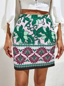 GENKIRA 印花半身裙 - 綠色 - 查看 4