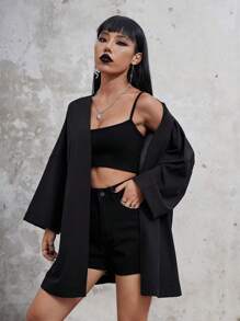 ROMWE Goth Hình ảnh Skull & chữ cái Thả vai Quá lớn áo - màu đen - Xem 3