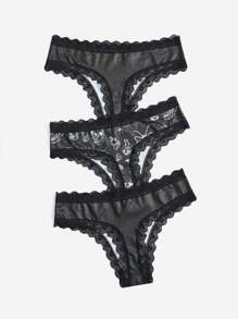 IamYouth Goth 3pack Skull Print Contrast Lace Thong Set - Black - View 2