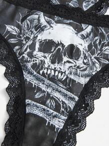 IamYouth Goth 3pack Skull Print Contrast Lace Thong Set - Black - View 4