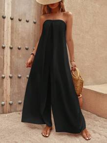 SHEIN LUNE Solid Wide Leg Tube Jumpsuit