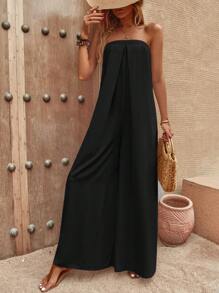 SHEIN LUNE Solid Wide Leg Tube Jumpsuit