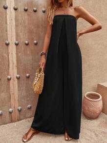 SHEIN LUNE Solid Wide Leg Tube Jumpsuit