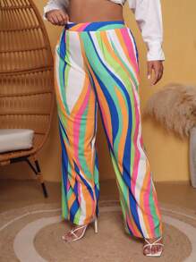 SHEIN SXY Plus Allover Print Straight Leg Trousers - Multicolor - View 3