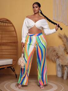 SHEIN SXY Plus Allover Print Straight Leg Trousers - Multicolor - View 5