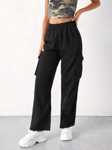 SHEIN Unity Flap Pocket Side Cargo Trousers - Black - View 3