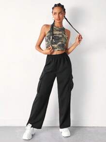 SHEIN Unity Flap Pocket Side Cargo Trousers - Black - View 5