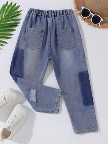 Young Boy Ripped Straight Leg Jeans - Medium Wash - View 2