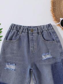 Young Boy Ripped Straight Leg Jeans - Medium Wash - View 3