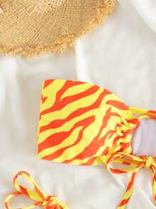 斑馬紋抹胸側繫帶比基尼泳裝 - 彩色 - 查看 5