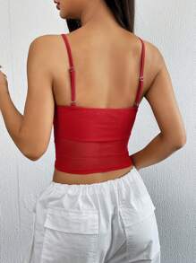 SHEIN EZwear Chất rắn Xù Cami ngọn - Đỏ - Xem 2