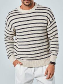 RueChic Men Striped Pattern Drop Shoulder Sweater - Multicolor - View 5