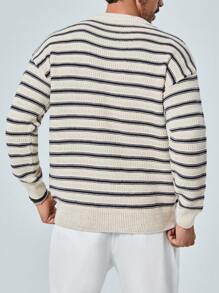 RueChic Men Striped Pattern Drop Shoulder Sweater - Multicolor - View 2