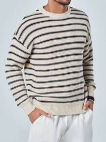 RueChic Men Striped Pattern Drop Shoulder Sweater - Multicolor - View 4