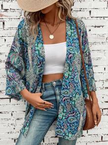 Swim Vcay Paisley Print Open Front Kimono Summer