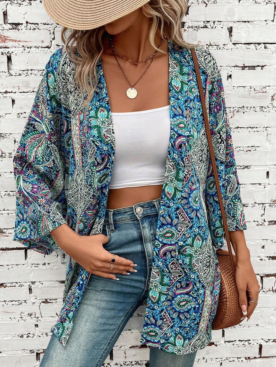 Swim Vcay Paisley Print Open Front Kimono Summer