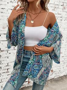 Swim Vcay Paisley Print Open Front Kimono Summer