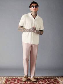 Manfinity VCAY Loose Fit Men's Solid Button Up Short Sleeve Casual Shirt - Beige - View 6