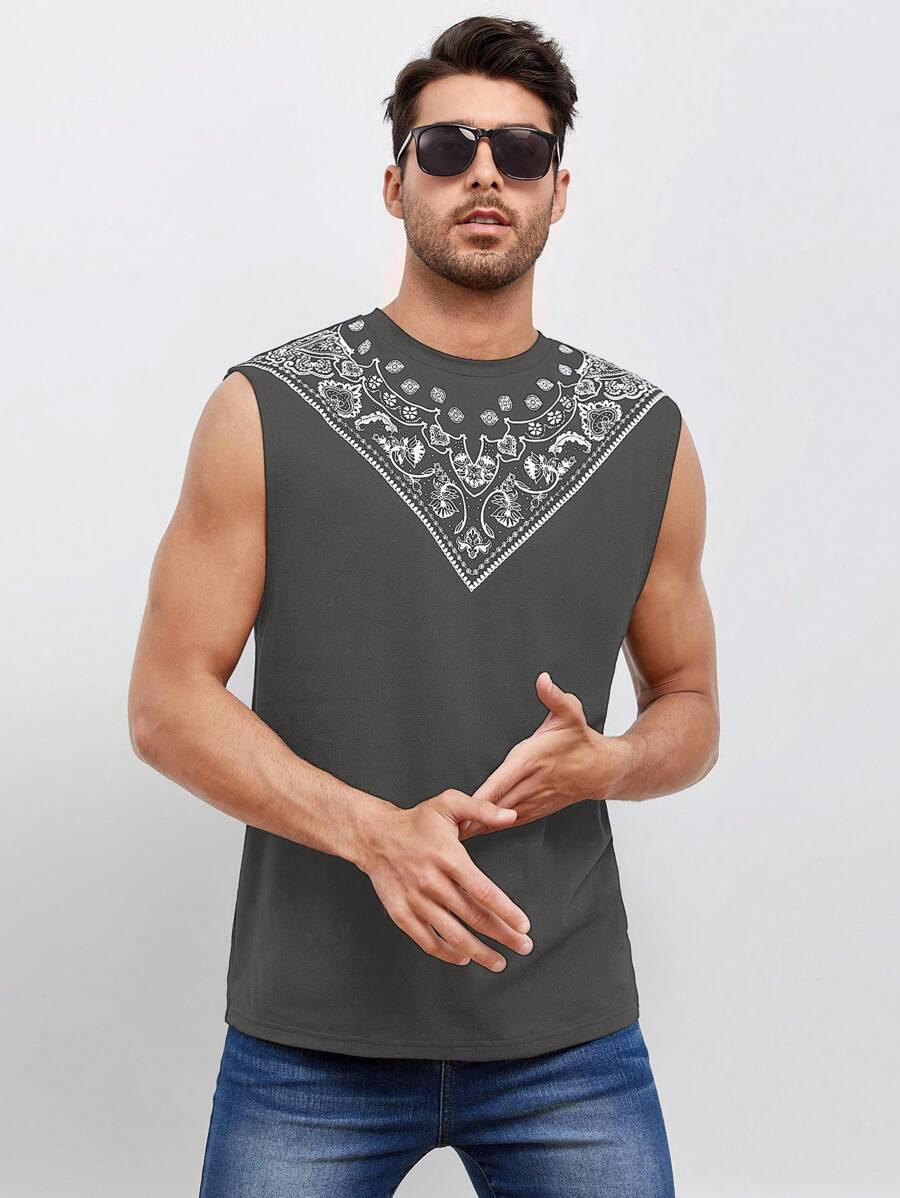 Manfinity NXTstreet 男士印花背心上衣 - 深灰色 - 查看 1