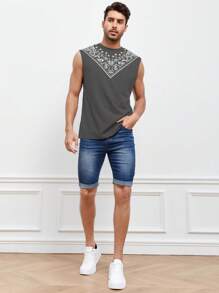 Manfinity NXTstreet 男士印花背心上衣 - 深灰色 - 查看 4