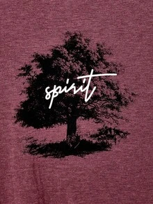 EASEVO Hombres talla grande Camiseta árbol & con estampado de letra - Burdeos - Ver 3